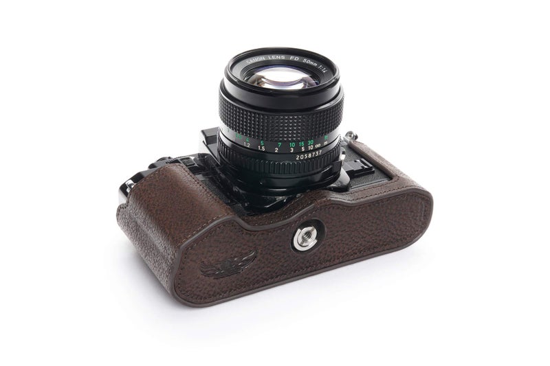 BolinUS A-1 Case, BolinUS Handmade Genuine Real Leather Half Camera Case Bag Cover for Canon New AE-1 AE-1P A-1 (with Handle) Camera with Hand Strap (Coffee) - Image 4